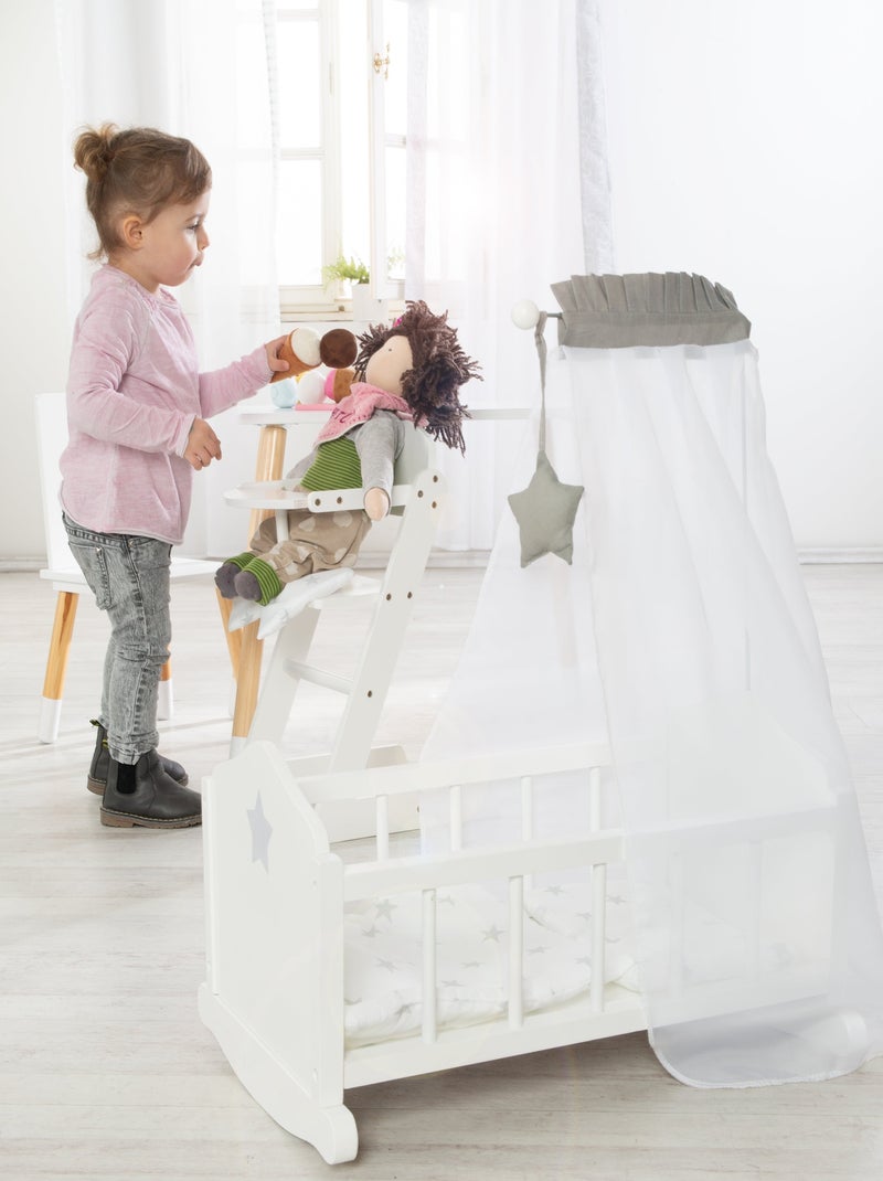 Chaise haute pour poupée en bois massif + coussin 'Stella' - ROBA Blanc Gris - Kiabi