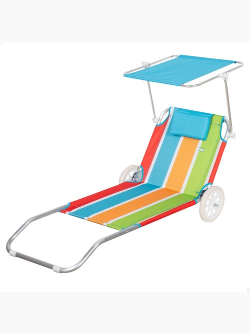 Chaise longue de plage 2 en 1 avec coussin rembourré et parasol aktive - Kiabi Chaise longue de plage 2 en 1 avec coussin rembourré et parasol aktive - Kiabi
