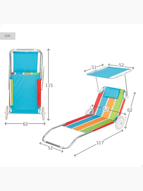 Chaise longue de plage 2 en 1 avec coussin rembourré et parasol aktive - Kiabi Chaise longue de plage 2 en 1 avec coussin rembourré et parasol aktive - Kiabi