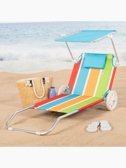 Chaise longue de plage 2 en 1 avec coussin rembourré et parasol aktive - Kiabi Chaise longue de plage 2 en 1 avec coussin rembourré et parasol aktive - Kiabi