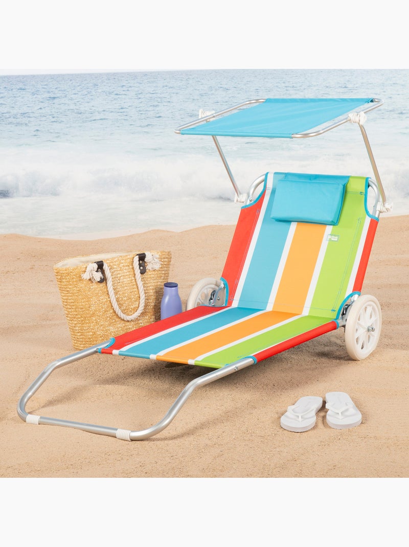 Chaise longue de plage 2 en 1 avec coussin rembourré et parasol aktive Multicolore - Kiabi