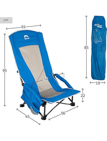 Chaise pliante basse et respirante avec poche et porte-gobelet aktive