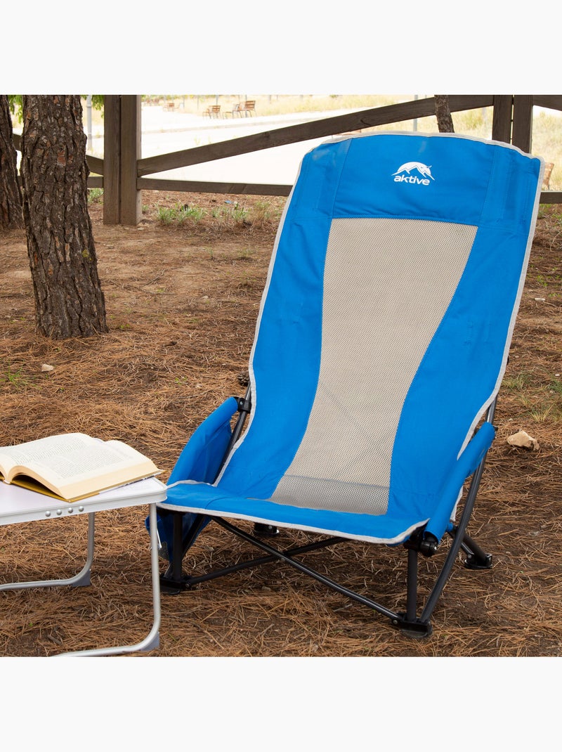 Chaise pliante basse et respirante avec poche et porte-gobelet aktive Bleu - Kiabi