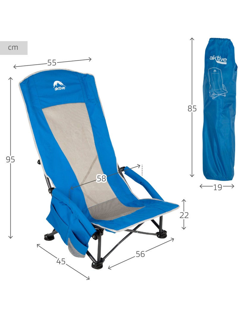 Chaise pliante basse et respirante avec poche et porte-gobelet aktive Bleu - Kiabi