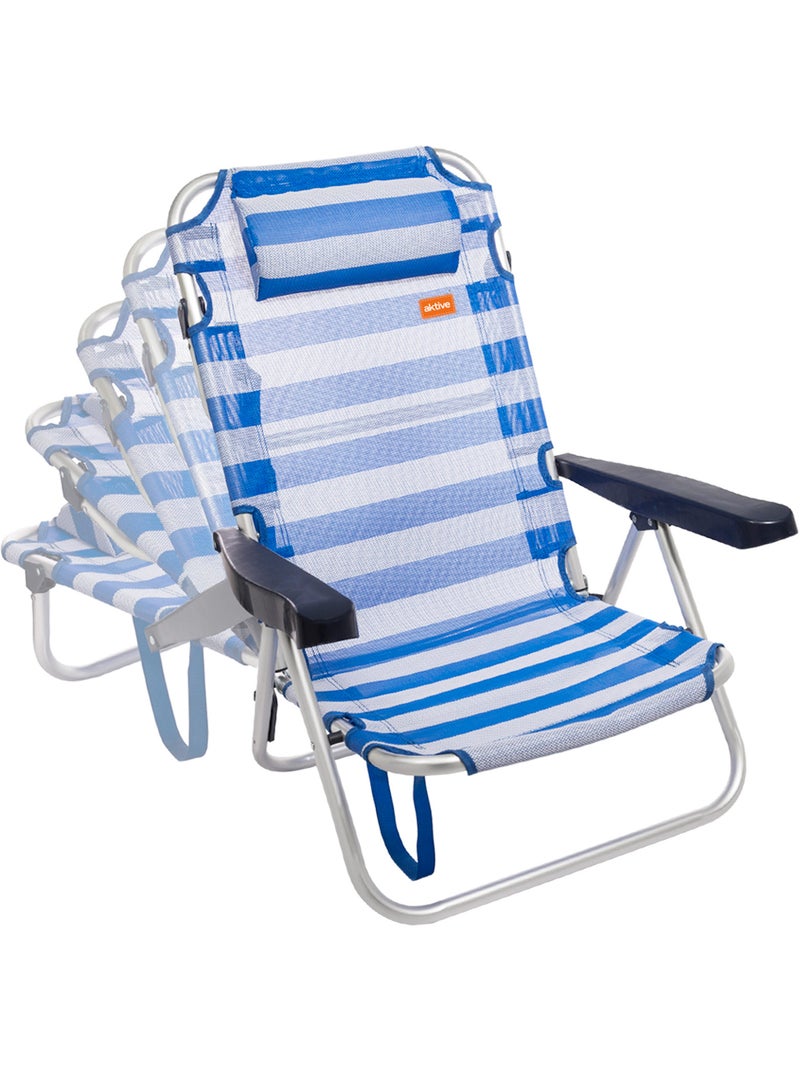 Chaise pliante en aluminium multiposition aktive Bleu Blanc - Kiabi
