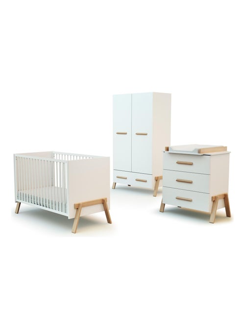 Chambre bébé lit, commode à langer et armoire canaille en bois - Kiabi