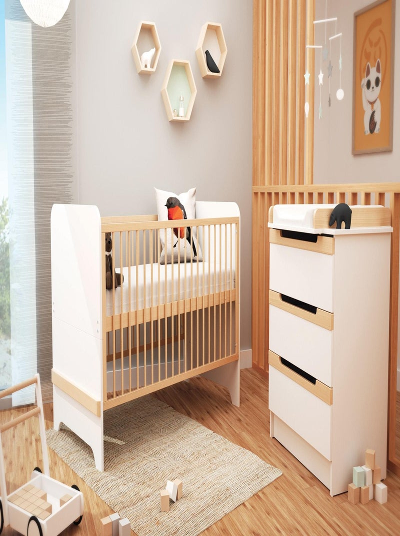 Chambre bébé lit, commode à langer et armoire en bois carrousel Beige/Blanc - Kiabi