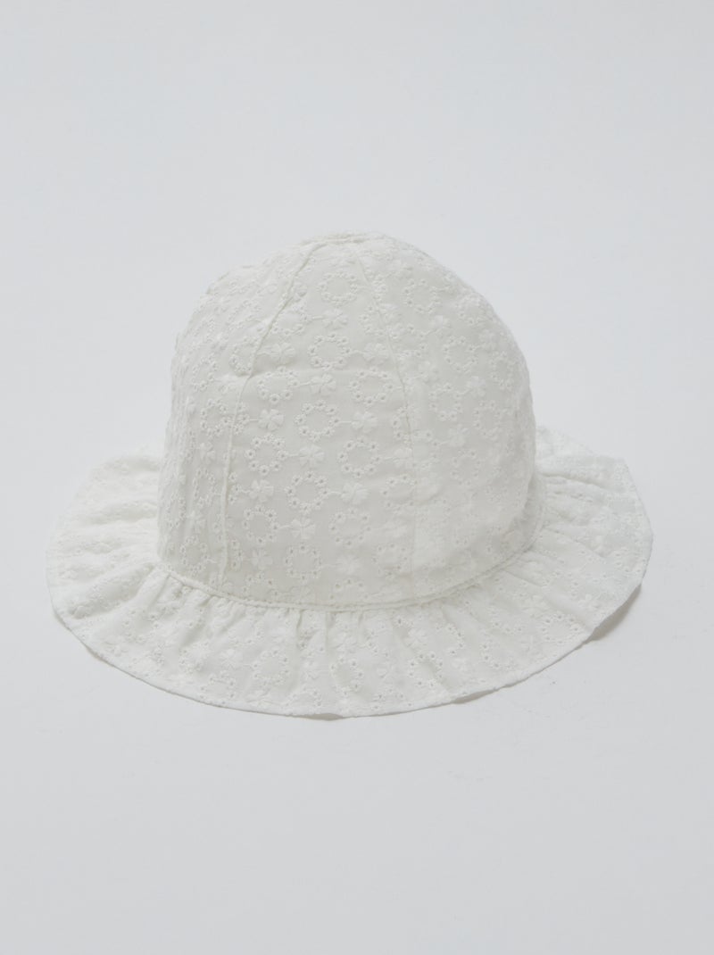 Chapeau avec volants et broderies anglaises blanc - Kiabi