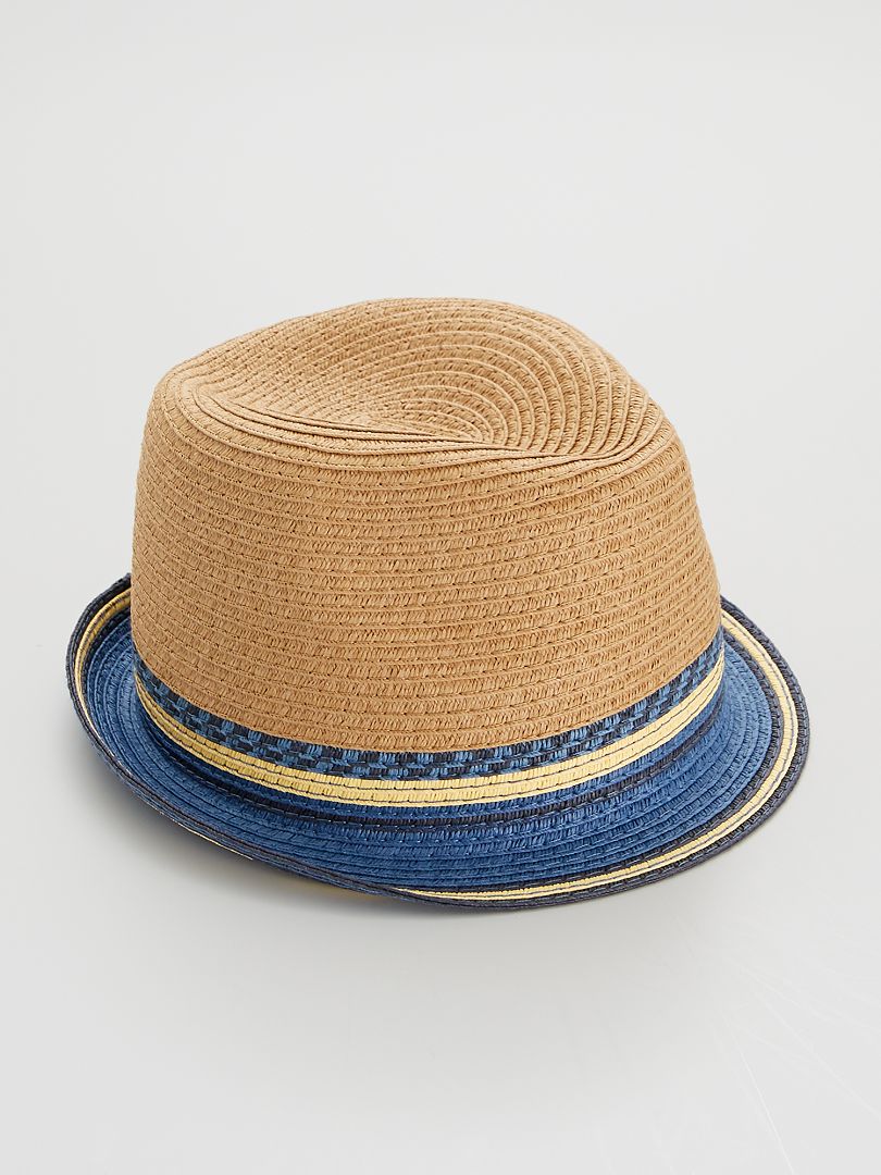 Chapeau de paille beige/bleu - Kiabi