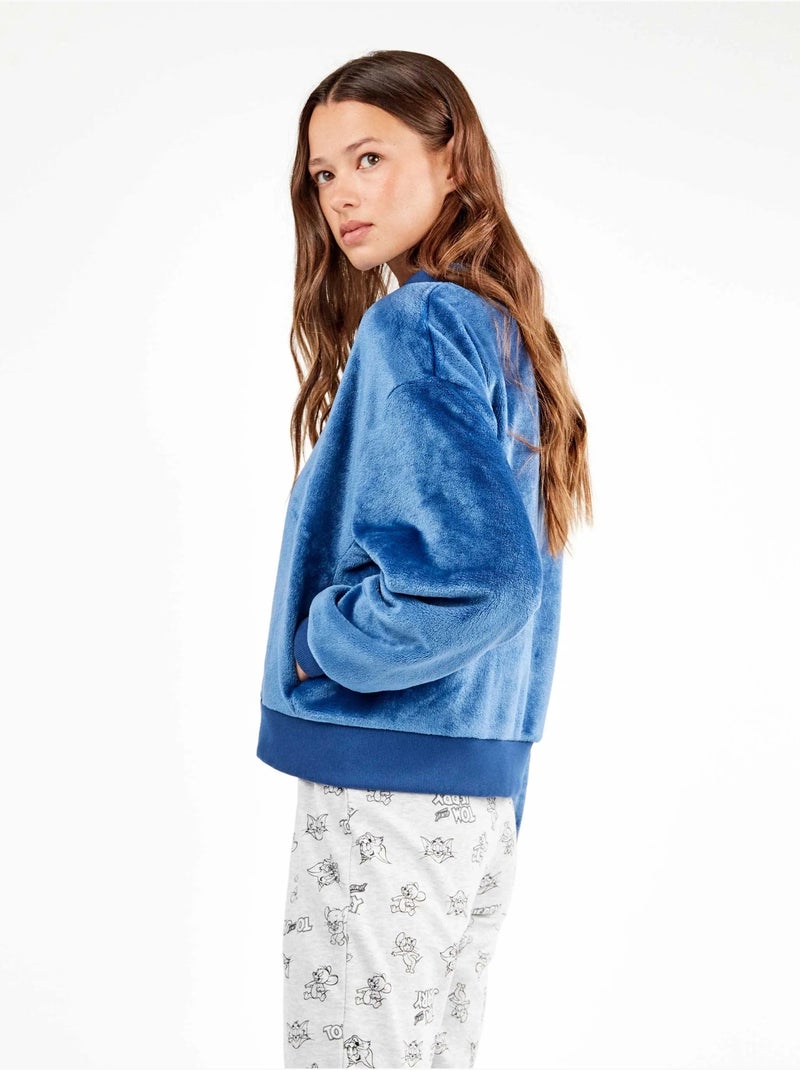 Chaqueta bomber con cremallera en tejido peluche Blauw - Kiabi