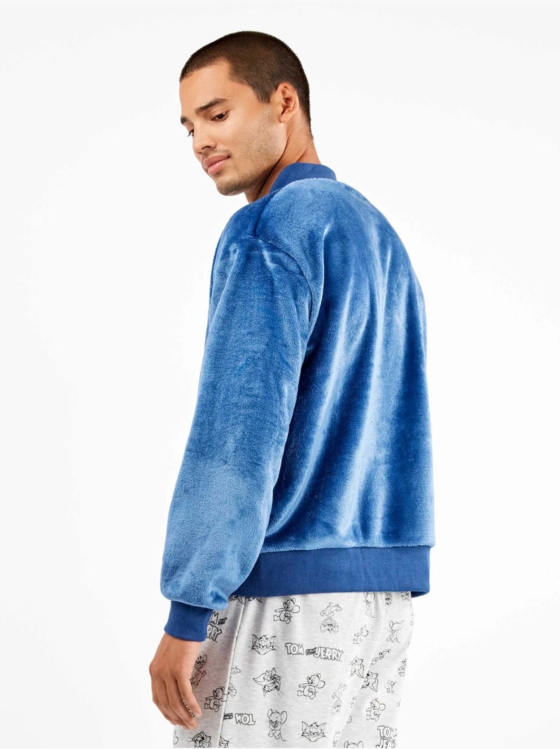 Chaqueta bomber hombre con cremallera en tejido peluche Blauw - Kiabi