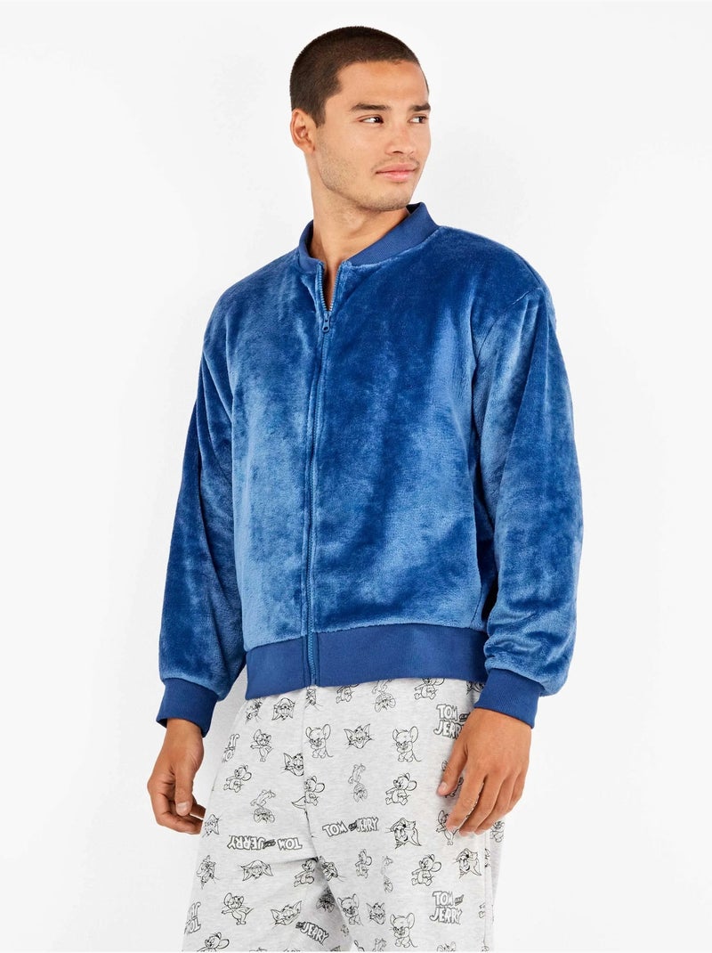 Chaqueta bomber hombre con cremallera en tejido peluche Blauw - Kiabi