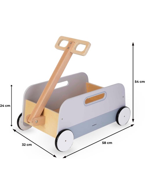 Chariot à jouets en bois enfant avec poignée à tirer - remorque de rangement et de promenade - Kiabi