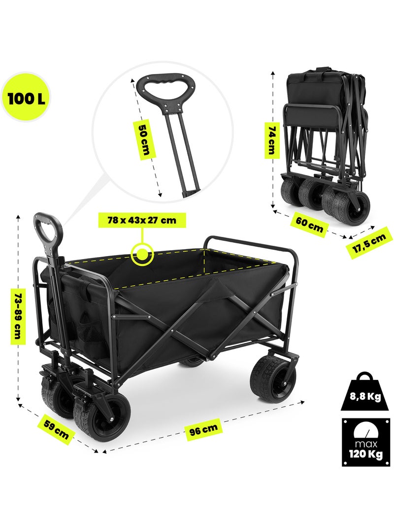 Chariot de transport pliable hypermotion 100l, trolley 120kg, roue tout-terrain, remorque jardin Noir Noir - Kiabi