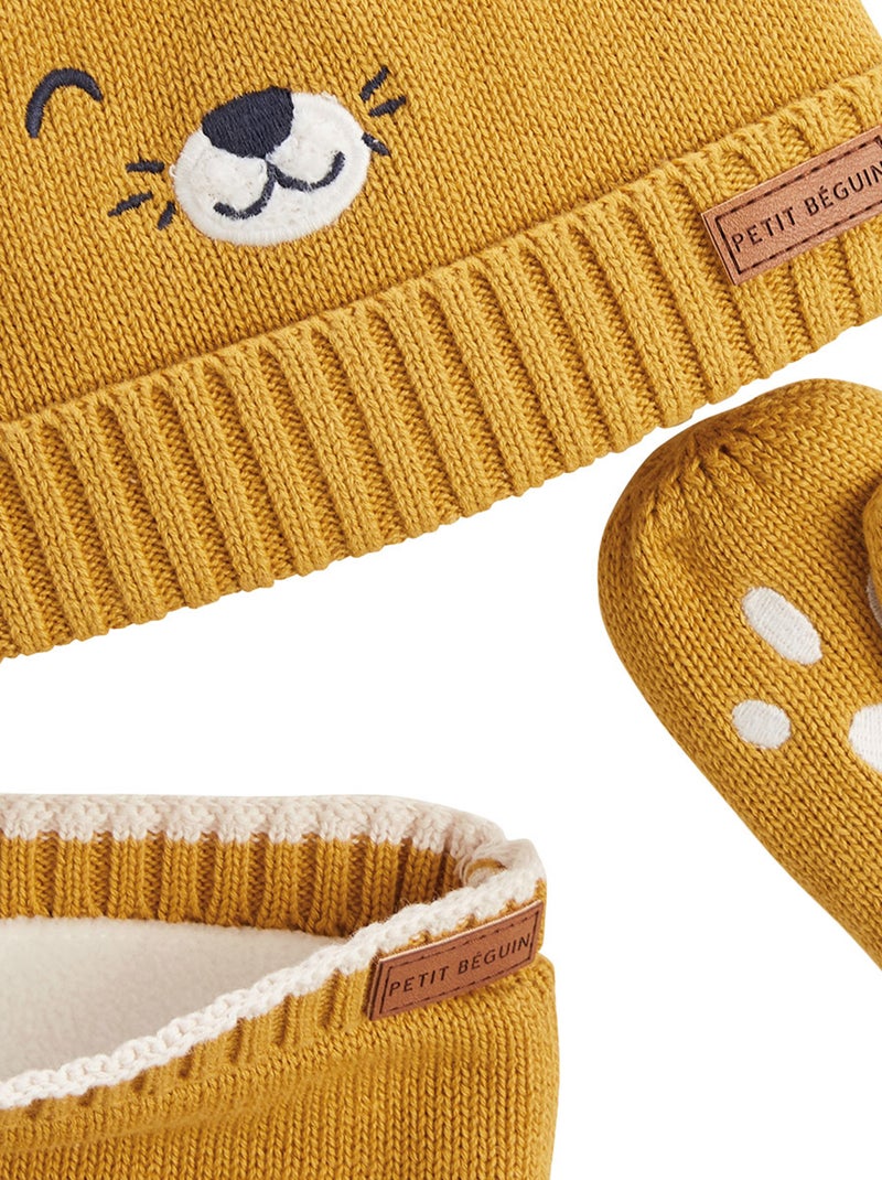 Charly gebreide kindermuts, wanten en nekwarmer set Mosterd - Kiabi