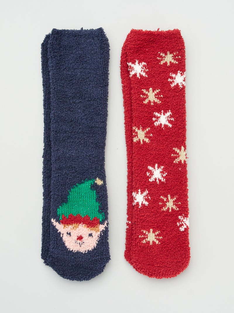 Chausettes de Noël effet moutonné - Lot de 2 bleu/rouge - Kiabi