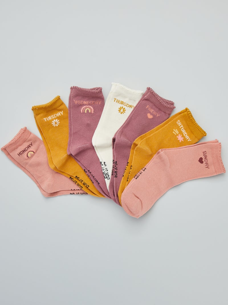 Chaussettes avec bords volantés - Lot de 7 Rose - Kiabi
