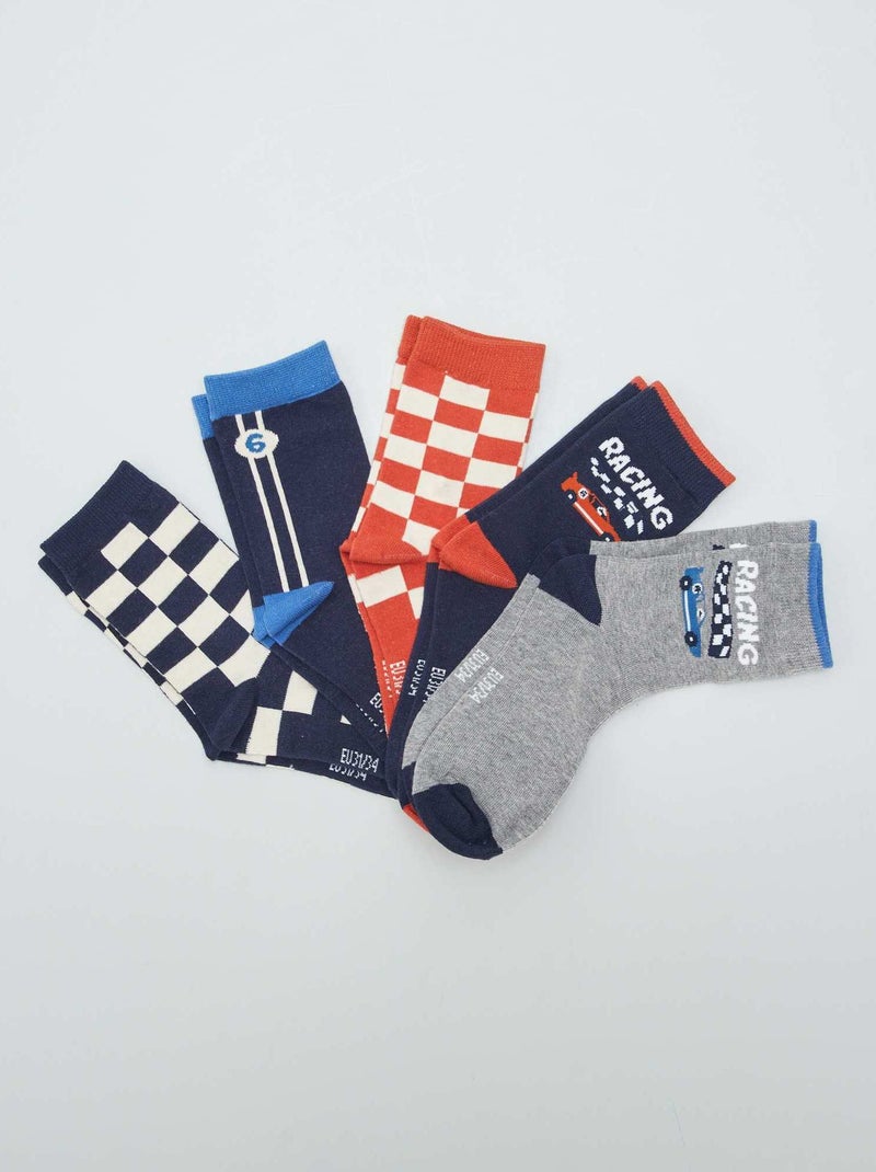 Chaussettes avec imprimés fantaisie - Lot de 5 Gris/orange/bleu - Kiabi
