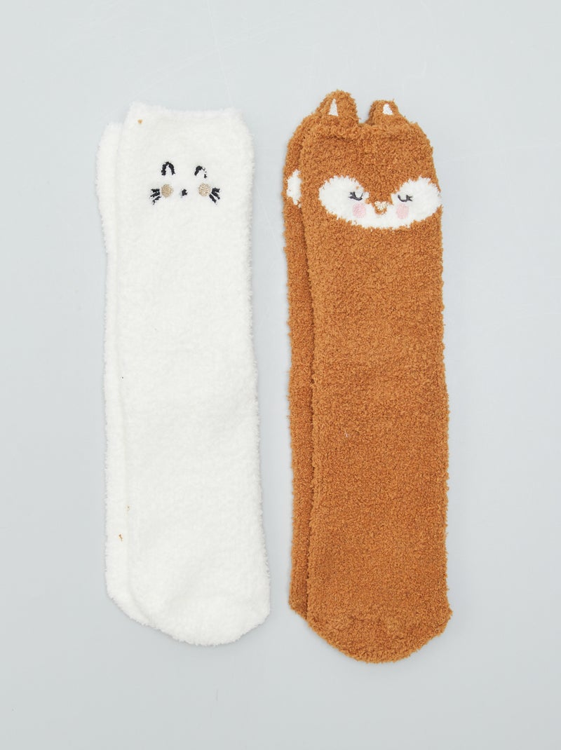 Chaussettes chaudes en polaire Marron/blanc - Kiabi