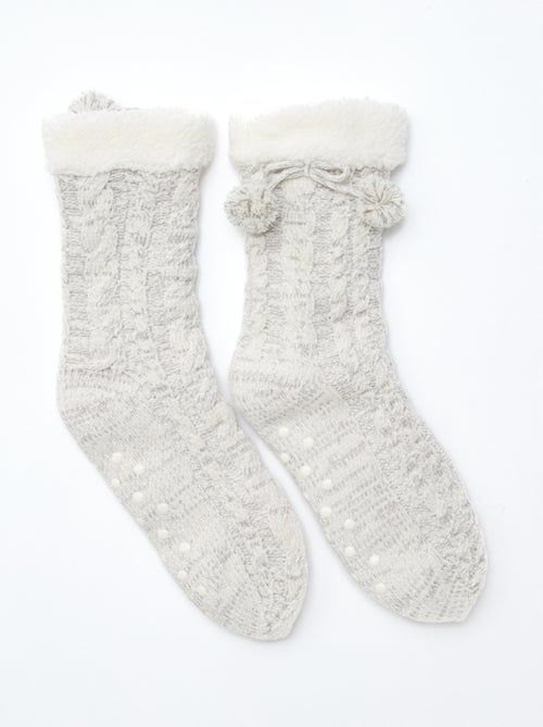 Chaussettes chaudes fourrées antidérapantes - Kiabi