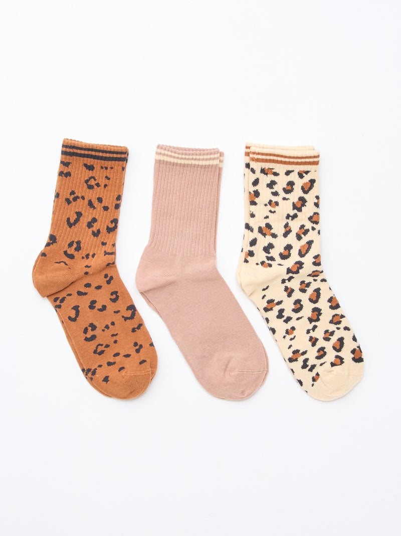 Chaussettes côtelées fantaisies Marron - Kiabi