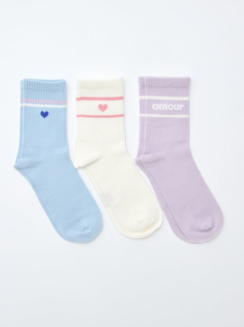 Chaussettes côtelées fantaisies Violet/bleu/blanc - Kiabi