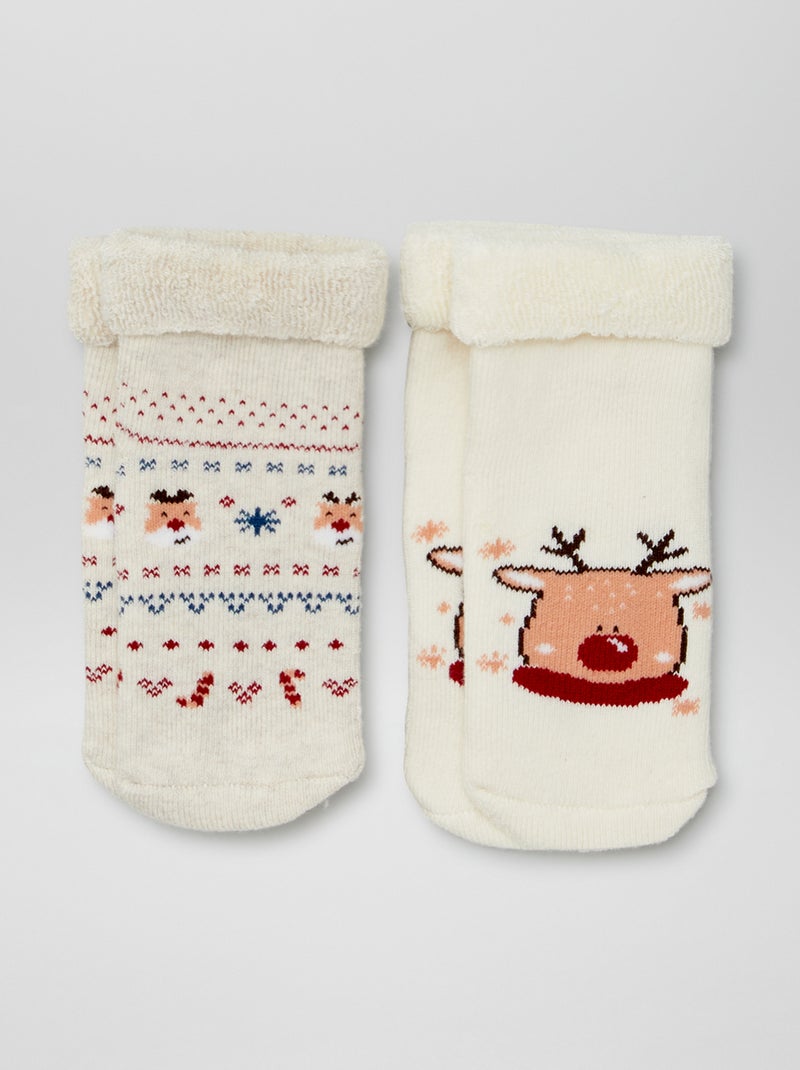 Chaussettes de Noël en maille épaisse - lot de 2 Beige - Kiabi