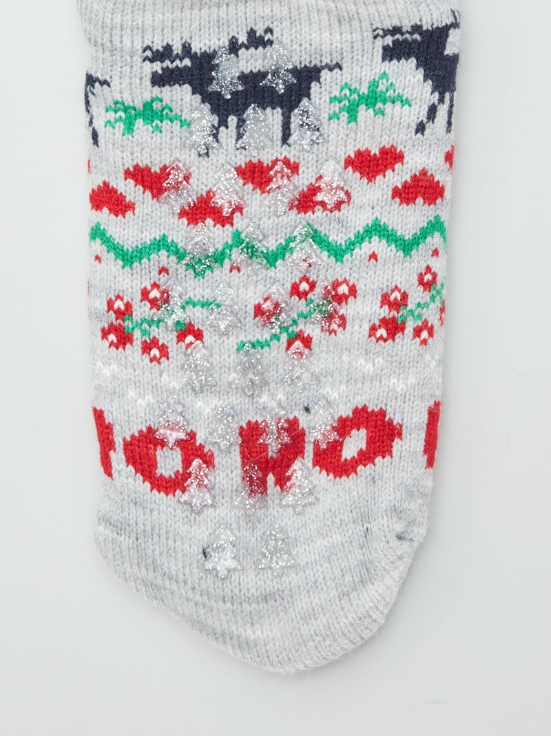 Chaussettes de Noël fourrées antidérapantes Gris - Kiabi