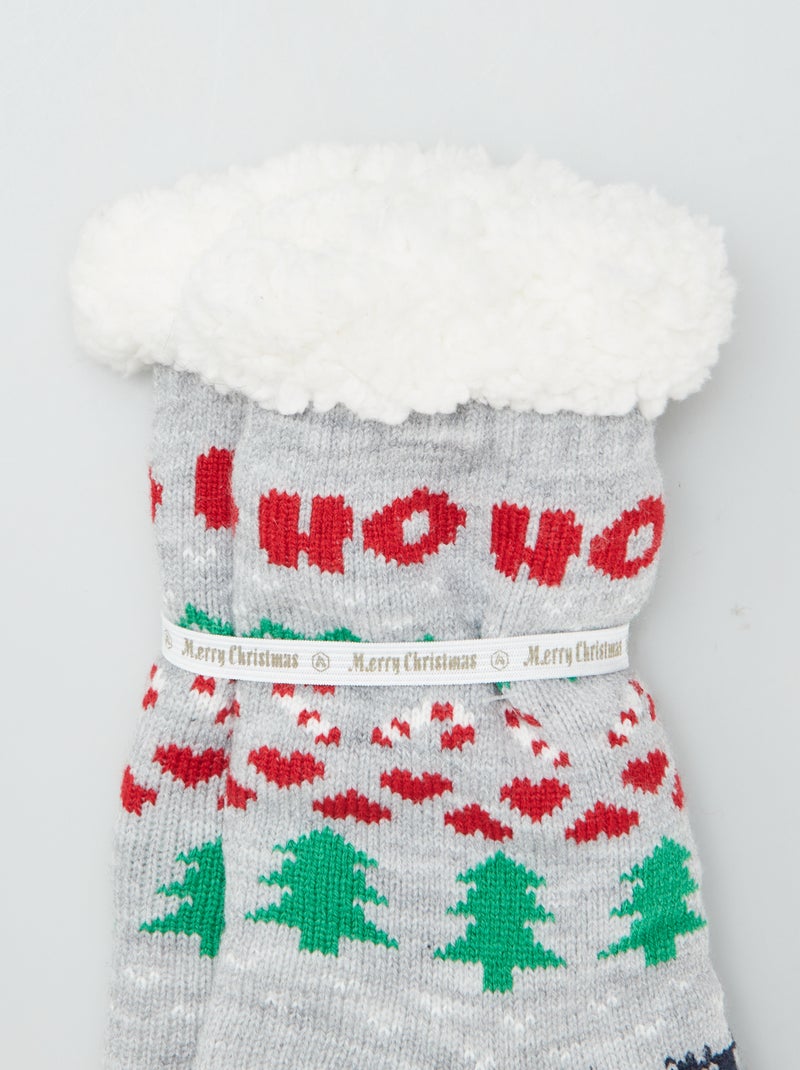 Chaussettes de Noël fourrées antidérapantes Gris - Kiabi