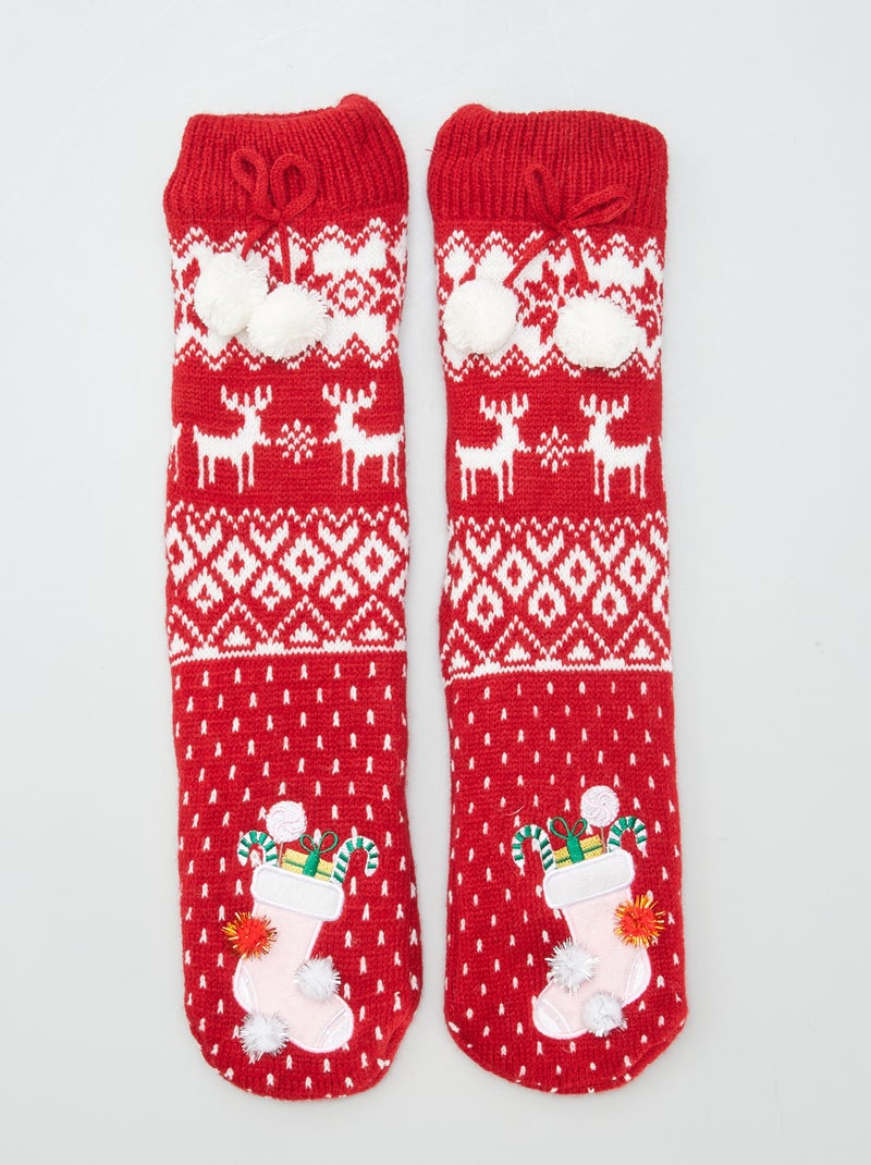 Chaussettes de Noël fourrées Rouge - Kiabi