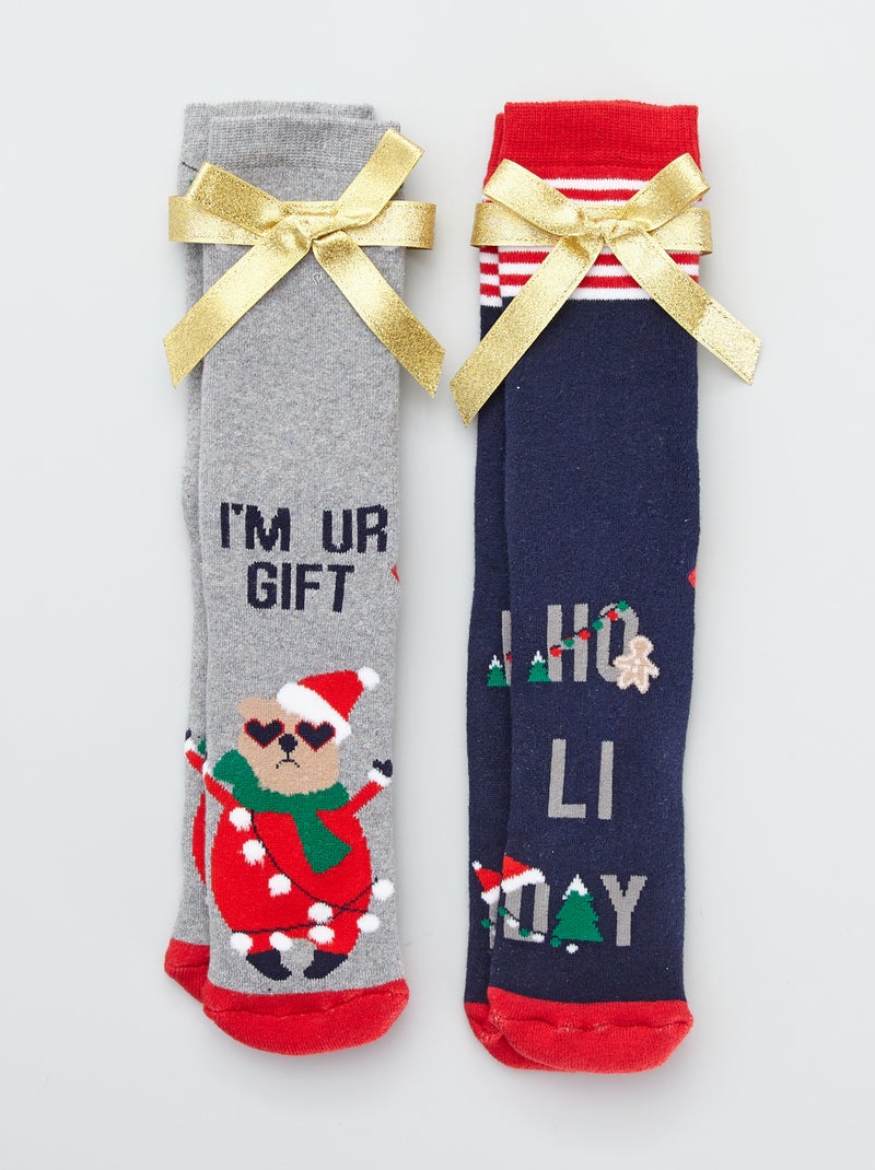 Chaussettes de Noël gris/marine - Kiabi