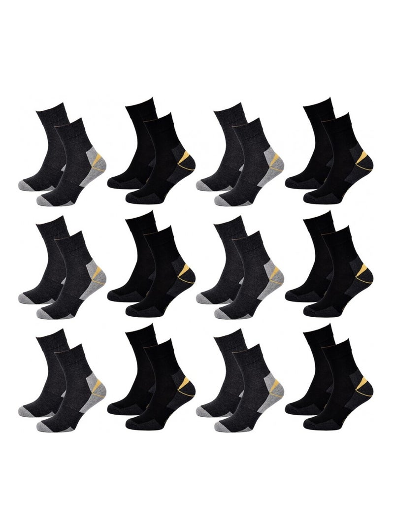 Chaussettes de Travail TRACTO pour Homme Résistance et Qualité Pro - Pack de 12 Noir Multicolore Gris - Kiabi