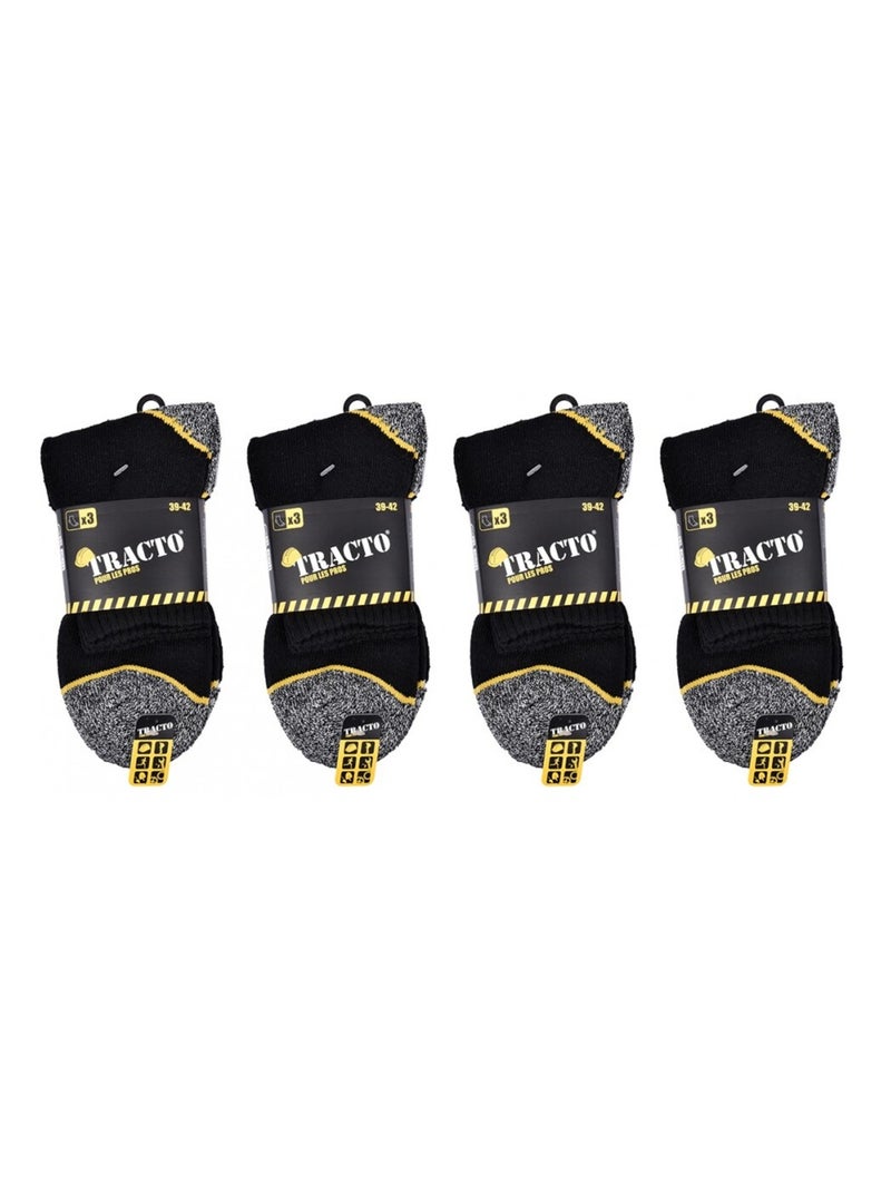 Chaussettes de Travail TRACTO pour Homme Résistance et Qualité Pro - Pack de 12 Noir Noir - Kiabi