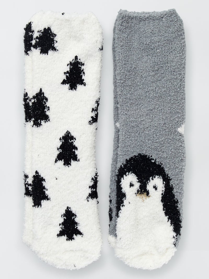 Chaussettes en maille doudou Blanc/gris - Kiabi