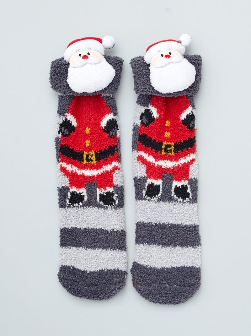 Chaussettes en maille doudou Gris/blanc - Kiabi