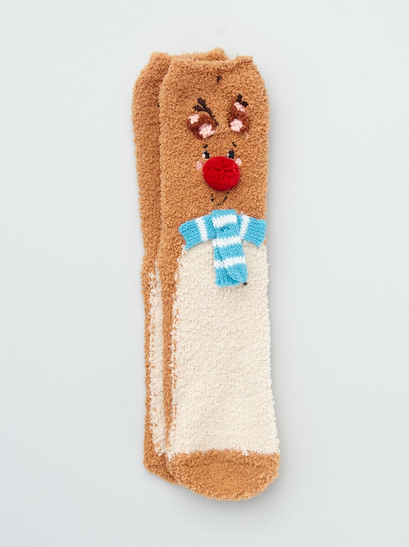 Chaussettes en  maille doudou Marron/beige - Kiabi
