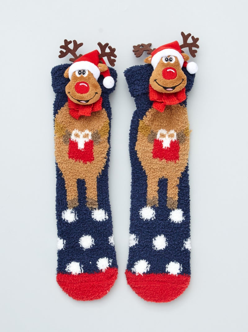 Chaussettes en maille doudou Marron/bleu - Kiabi