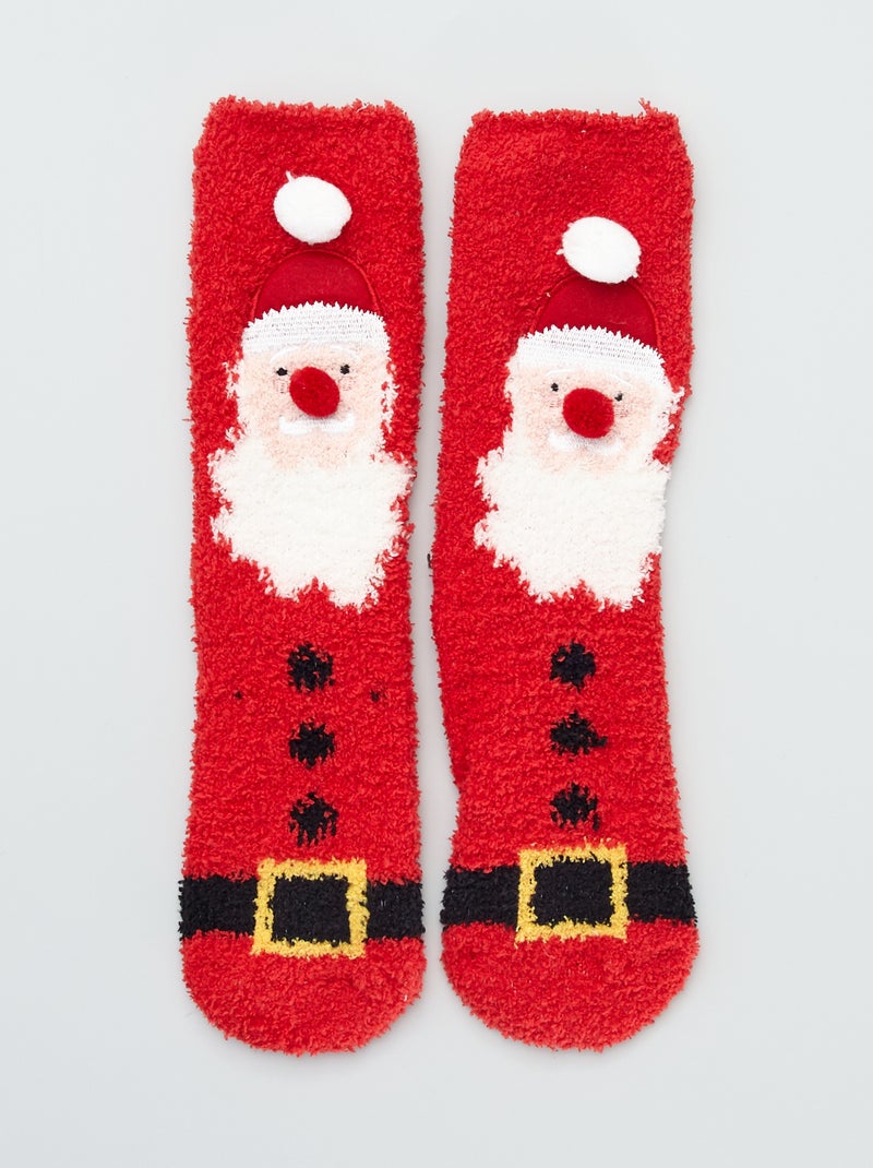 Chaussettes en  maille doudou rouge/beige - Kiabi