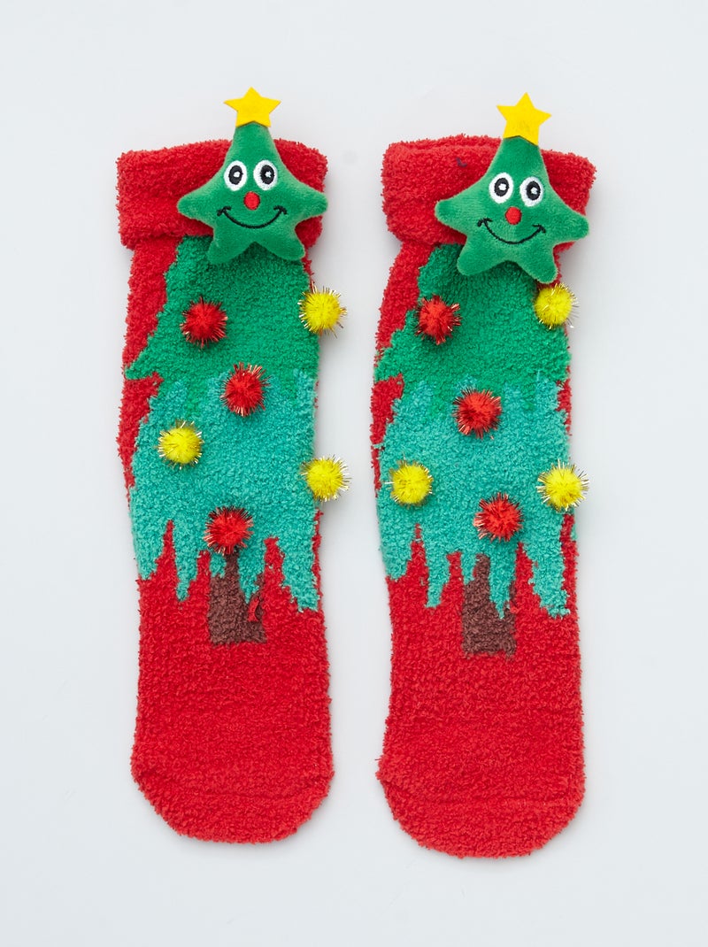 Chaussettes en maille doudou Rouge/vert - Kiabi