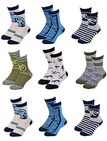 Chaussettes Enfant JURASSIC WORLD fantaisie -Assortiment modèles photos selon arrivages - Pack de 9