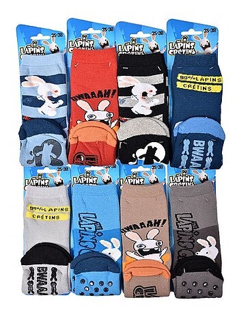 Chaussettes Enfant LAPINS CRETINS ABS Antidérapant - Pack de 8