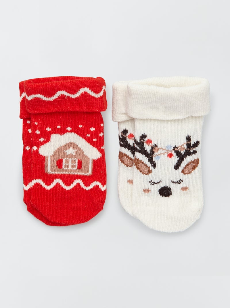 Chaussettes fantaisie Noël - Lot de 2 Beige/rouge - Kiabi