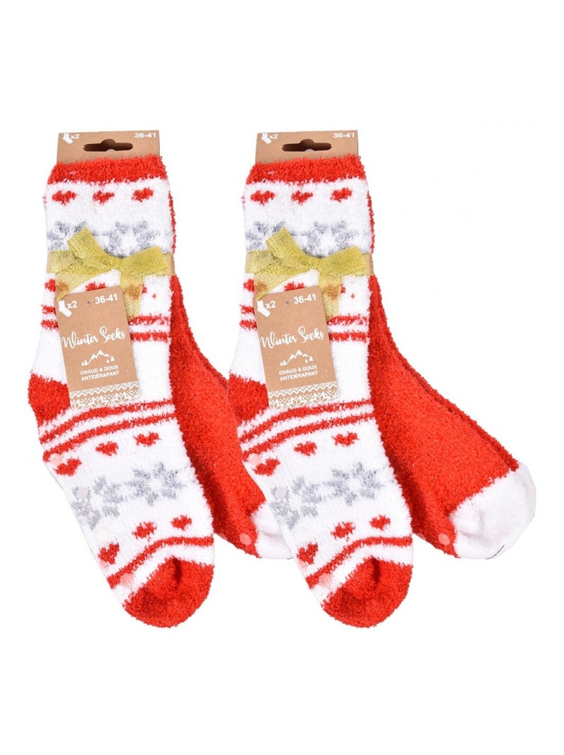 Chaussettes Femme WINTER SOCKS - Pack de 4 Blanc Rouge Gris - Kiabi