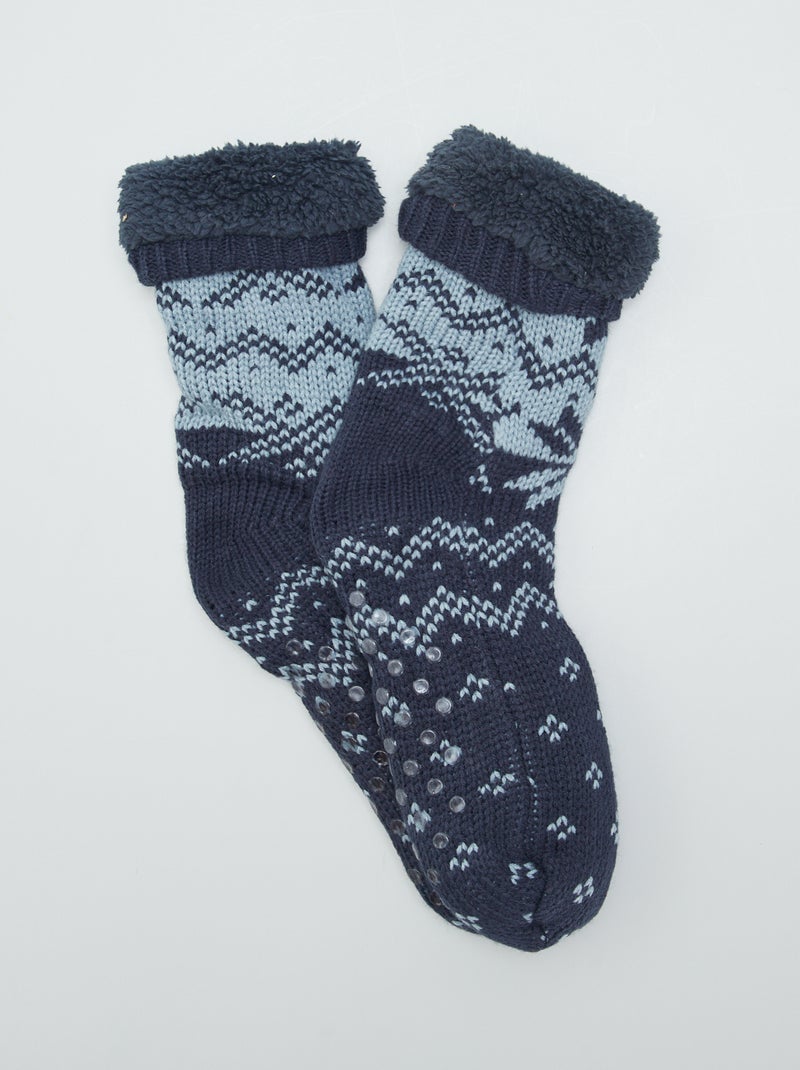 Chaussettes fourées imprimées jacquard bleu - Kiabi