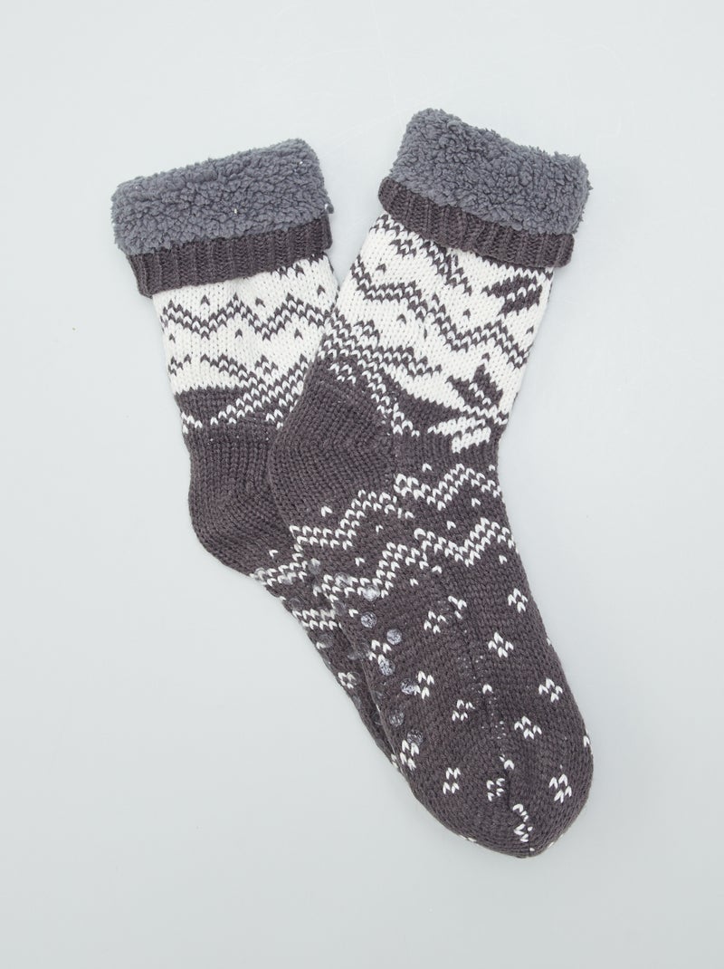 Chaussettes fourées imprimées jacquard Gris - Kiabi