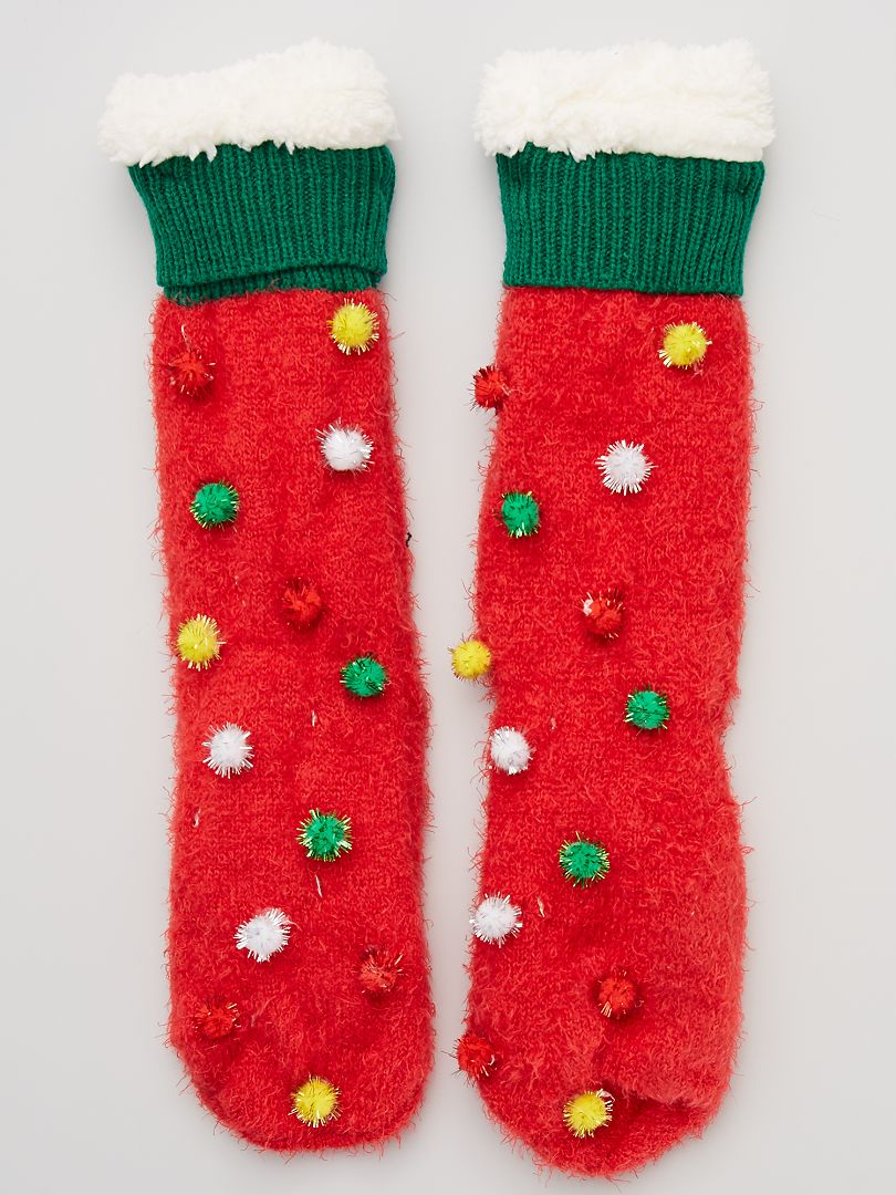Chaussettes fourrées esprit 'Noël' rouge - Kiabi