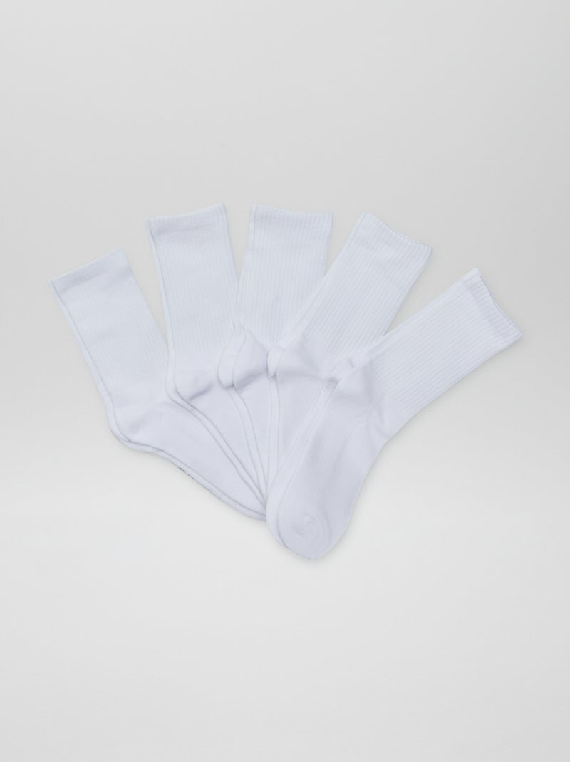 Chaussettes hautes en maille - Lot de 5 Blanc - Kiabi