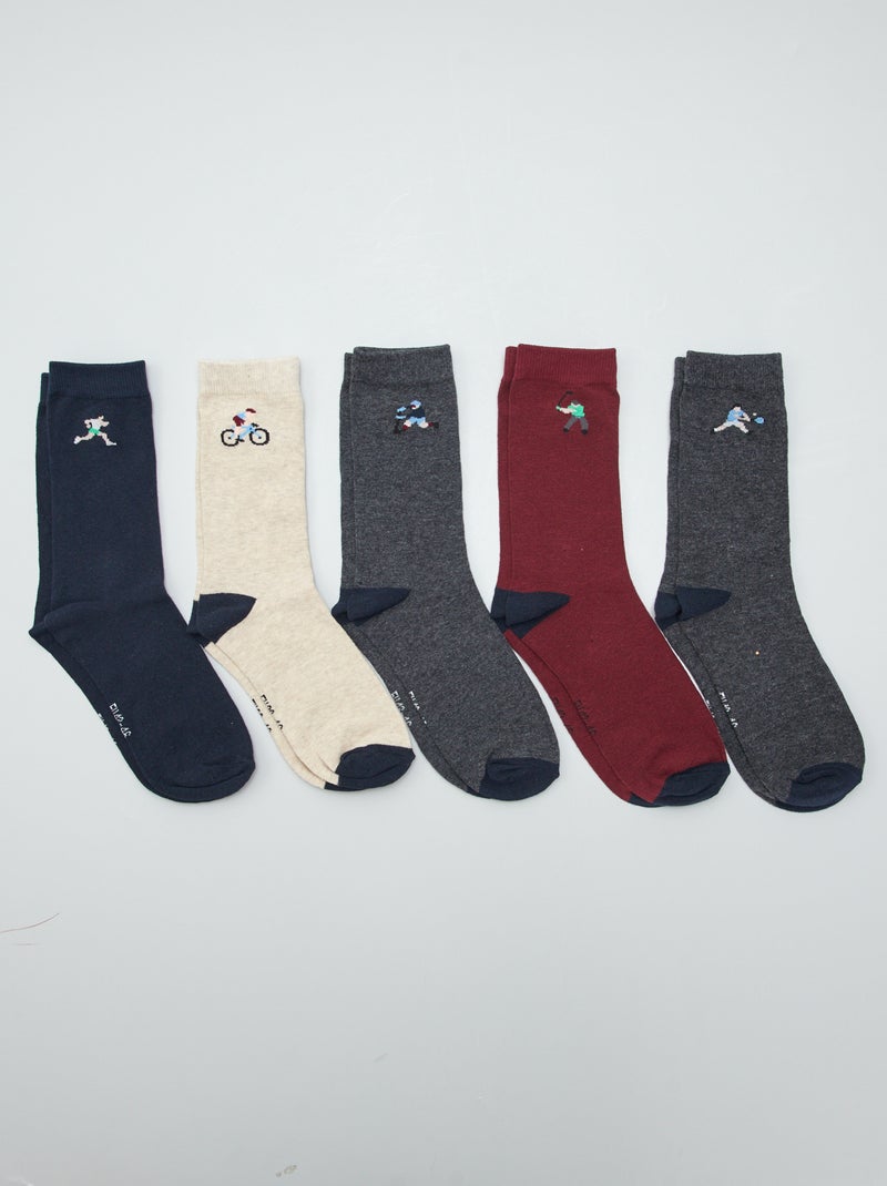 Chaussettes hautes en maille - Lot de 5 Gris/beige/bleu/rouge - Kiabi
