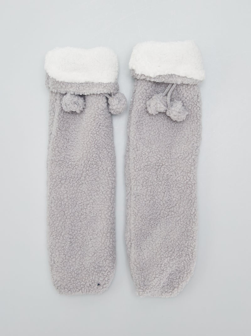 Chaussettes hautes fourrées effet moutonné gris clair - Kiabi