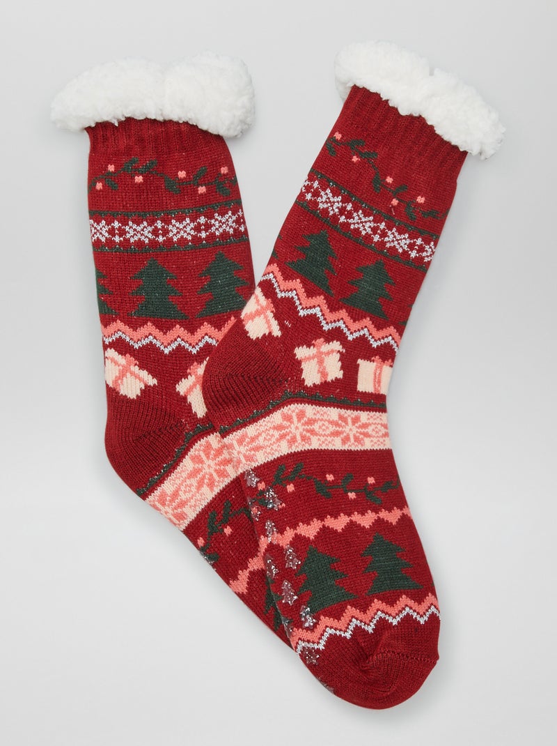 Chaussettes hautes fourrées Rouge - Kiabi
